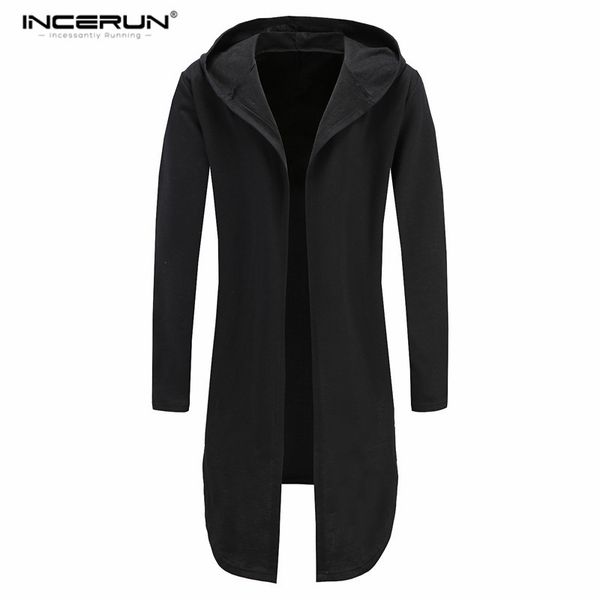 

incerun men's long mantle hoodies cardigan open stitch sweatshirts cloak black gown hiphop hooded solid jacket hombre autumn
