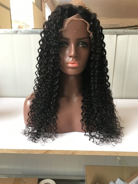 

кружева передние парики волна воды полный кружева парики глубокие вьющиеся волосы ребенка бразильский отбеливатель узлы необработанные 100%, Black;brown