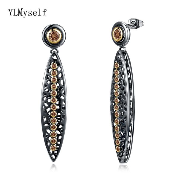

new arrival 65 mm long shape vintage jewelry champagne crystal jewellery stable quality black big drop earrings for women, Silver