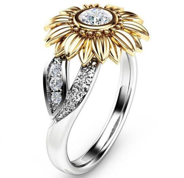 

sunflower color zircon ring new diamond crystal gold plated gem lovers marry ring fashion temperament upscale women jewelry gift spot 8 size, Golden;silver