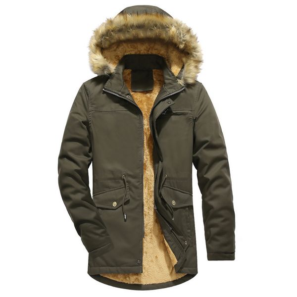 

mens washed cotton long style winter jackets wool liner warm parka 120, Black