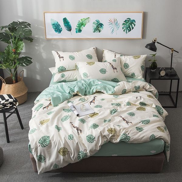 Spring Cool New 100 Cotton Luxury Bedclothes Tropical Green Plant