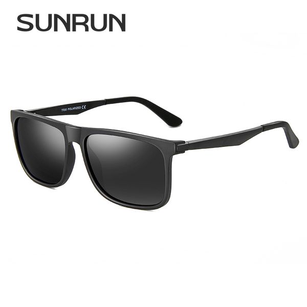 

sunrun fashion square polarized sunglasses vintage tr90 frame sun glasses for men brand designer driving glasses with case 18025, White;black