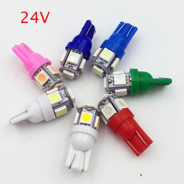 

50pcs x 24v led t10 194 168 w5w 5 smd 5050 5smd led wedge light bulb lamp white blue red pink 24v dc t10 5smd 5050 5led