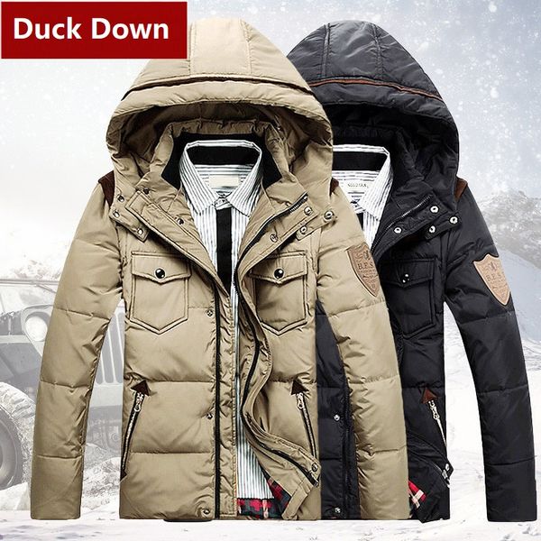 

mens hooded duck down jackets man patchwork thick winter down coats male fashion quality overcoats keep warm outerwear jk-795, Black