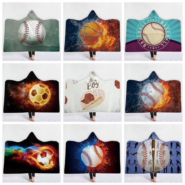 

Soccer port ball pattern hooded herpa blanket oft printed american football cloak blanket plaid children ba eball blanket gga1187