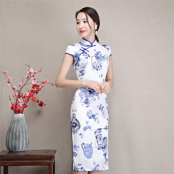 

Shanghai Story Короткие Qipao Искусственного Шелка Китайское Традиционное Платье Восточн