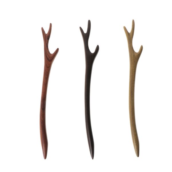 

ebony hairpin chinese style retro hair stick antler natural wood jewelry vintage exquisite hair accessories, Golden;white