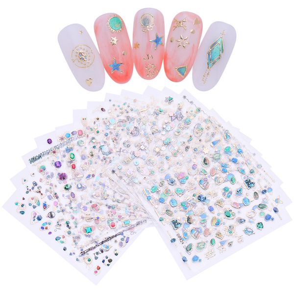 

3d nail sticker jewelry gem stone self adhesive nail art transfer decals manicure diy decoration for uv gel polish, Black
