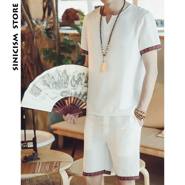 

sinicism store 2018 mens patchwork suit male summer short sleeve and shorts suit man chinese style casual coordinates, Gray