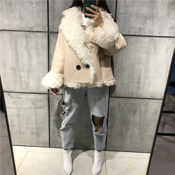 

ladies suede jacket women lamb fur jacket shearling, Black