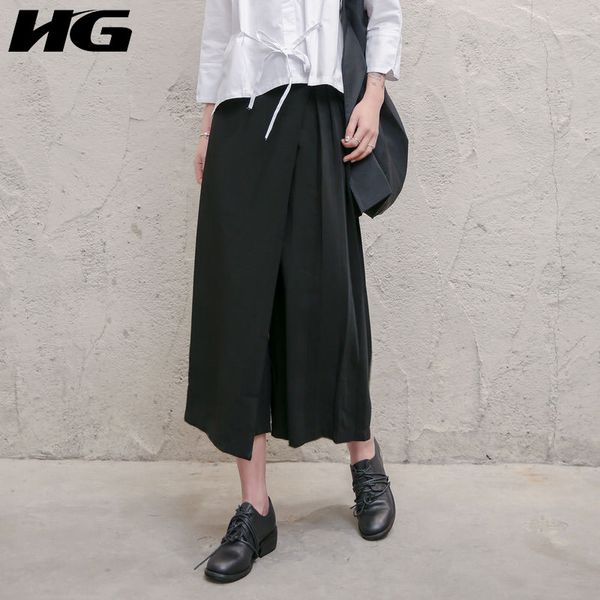 

hg] hong kong новые 2018. летняя мода женщины бинты плиссе пят брюки женские сплошной цвет брюки прямые kzh1857, Black;white