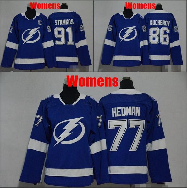 

Womens 91 Steven Stamkos Jerseys Tampa Bay Lightning 86 Nikita Kucherov 77 Victor Hedman Ladeis Hockey Jerseys Girls Stitched Jersey