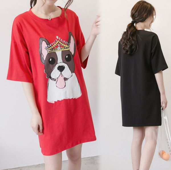 

casual dresses dog t-shirt dress women pregnant clothing red black plus size xl-5xl, Black;gray