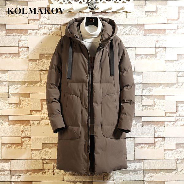 

kolmakov 2018 men's clothing new winter parkas for men long thicken solid hooded cotton parka dress plus size l-5xl, Black