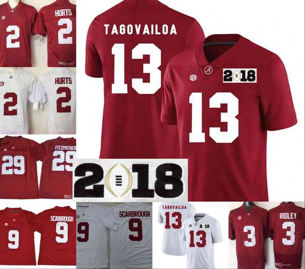 

Alabama Crimson Tide #13 Tua Tagovailoa 2018 NCAA Championship White Jersey Red Black 2 Jalen Hurts 3 Ridley 29 Fitzpatrick jersey stitched