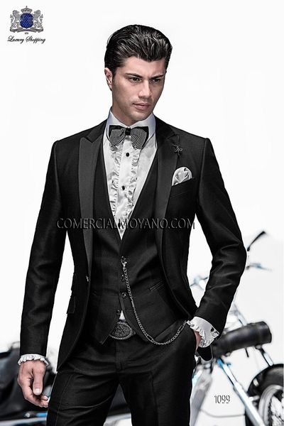 2018 italiano personalizado casaco preto de lapela casamento ternos para homens groomsmen ternos smoking noivo para homens noivo (jaqueta + calça + colete)