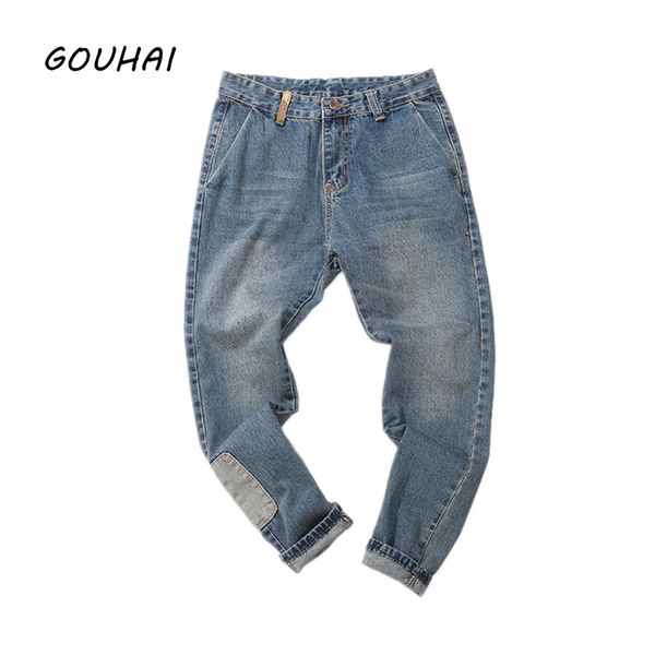 

casual solid jeans men autumn fashion brand hip hop pants men retro harem jeans mens cotton 28-42, Blue