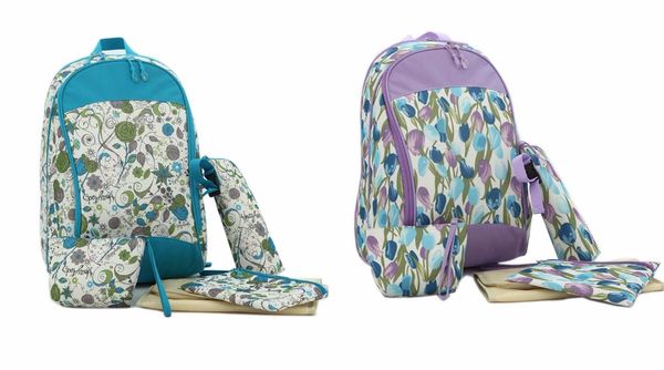 

top quality flowers print 5pcs baby changing nappy diaper bag set backpack mummy bag--lx106
