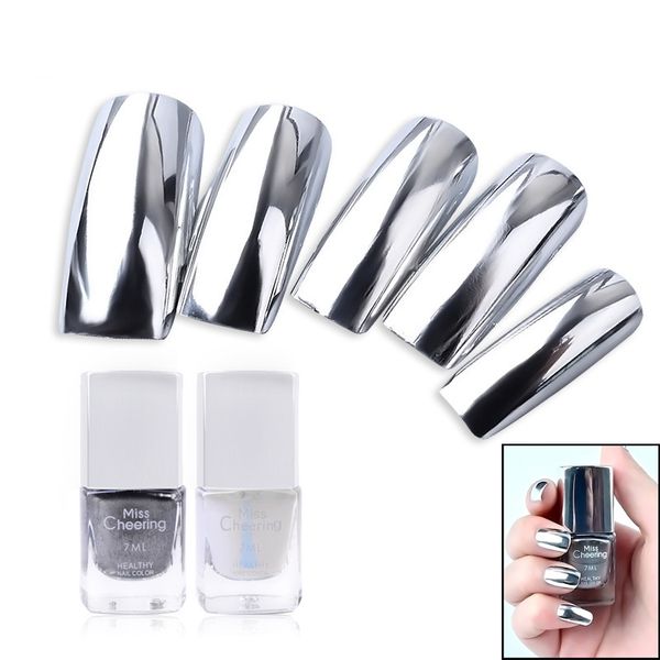 

2pc/lot 7ml behind silver mirror effect metal nail polish varnish base coat metallic nails art tips diy manicure design
