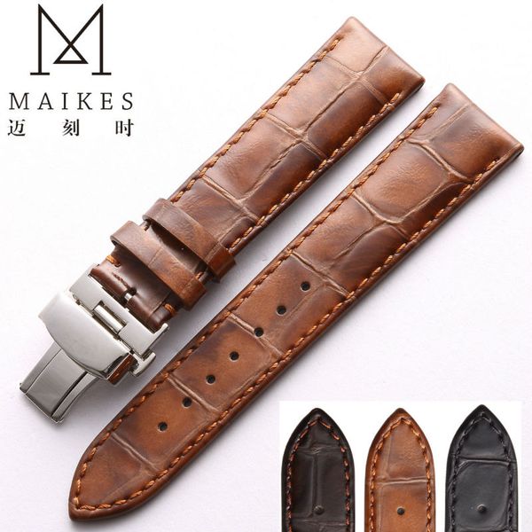 

maikes brown genuine leather watch band 18mm 20mm 22mm women&men vintage style casual calf leather watch strap for, Black;brown