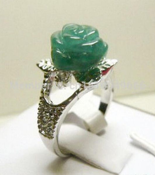 

>>>dark green stone white rose flower ring size: 6.7.8.9, Silver