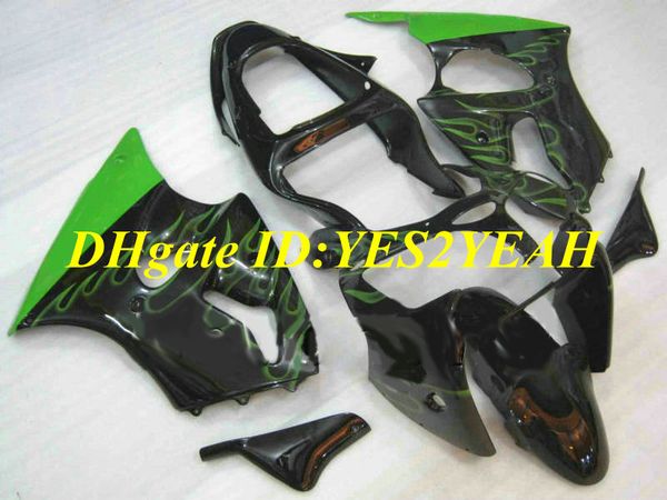 KAWASAKI Ninja ZX6R 636 00 01 02 ZX 6R 2000 2001 2002 için Motosiklet Kaporta kiti Yeşil alevler siyah Kalafatlama seti + Hediyeler KH13