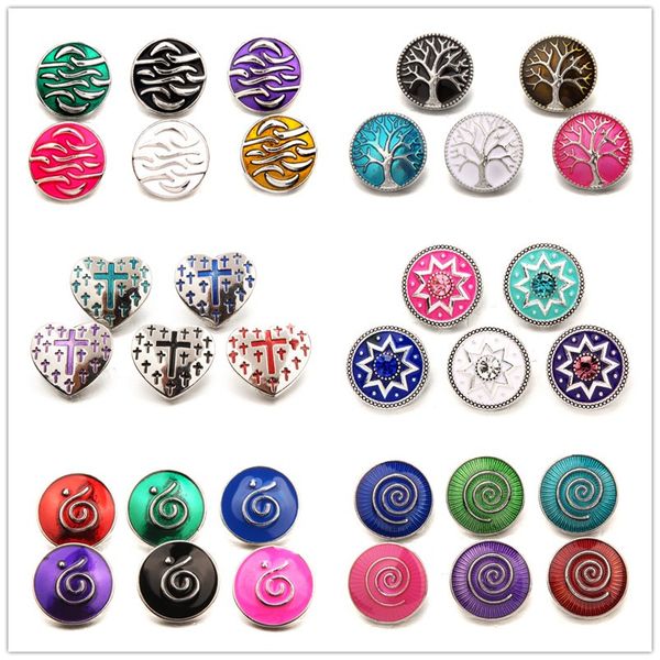 

6 style tree of life/heart metal rose jewel design snap buttons 18mm stoving varnish button charms for diy snap jewelry findings
