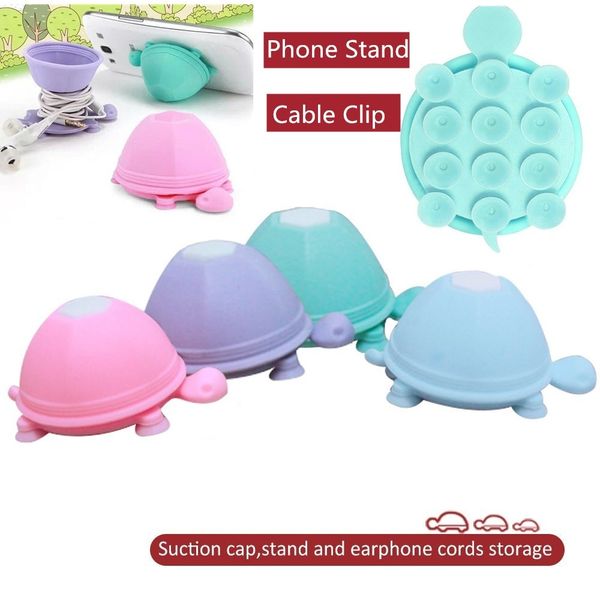

2017 cute phone holder stand silicone turtle earphone headphone winder cable for phone e412