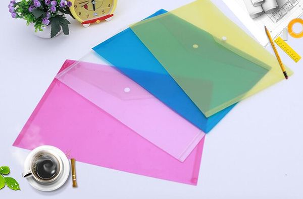 Snap Düğme Kağıt ile DHL Plastik Dosya Çanta A4 Belge Organizatörler Dosyalama Zarflar Ofis Tedarik Gökkuşağı Renkleri klasörleri