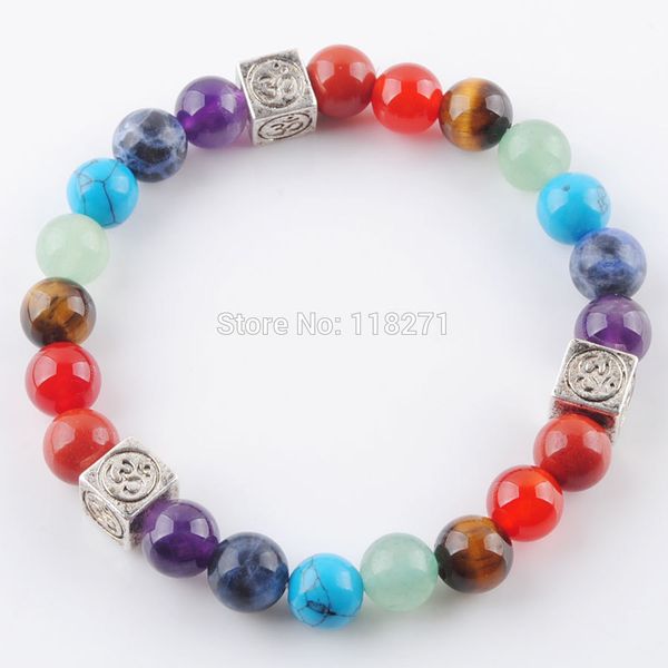 

natural gem stone round 8mm beads bracelets 7 chakra healing mala meditation prayer yoga women jewelry pk3346, Black