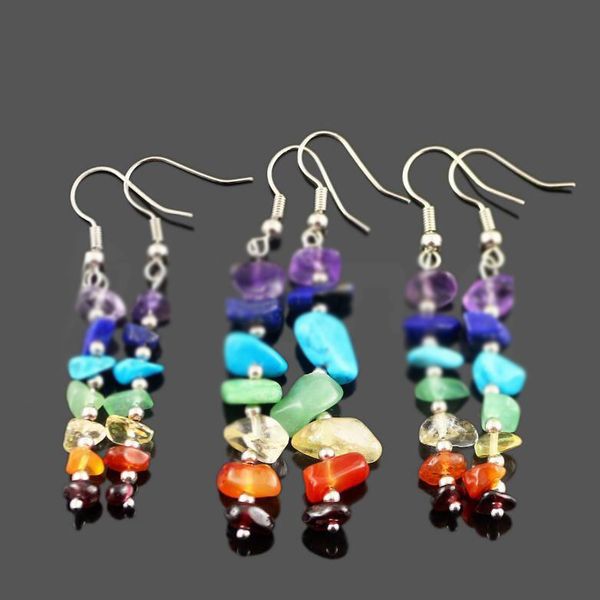 

handwork 7 reiki chakra healing balance energy earrings colorful natural crystal dangle & chandelier earrings for women stretch yoga jewelry, Silver