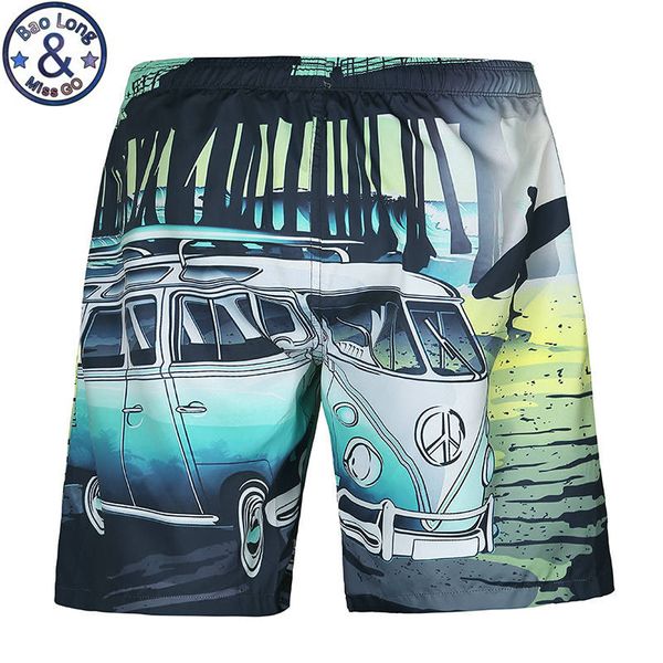 

mens beach summer shorts swimsuit cartoon bus car funny casual hip hop board shorts bermuda masculina boardshort, White;black