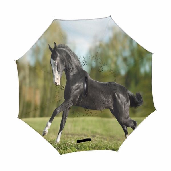 

custom handsome horse umbrella cool design reverse car umbrellas double layer inverted windproof rain umbrella with long handle