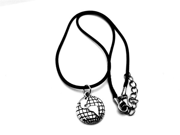 

12pc-antique silver world map peace charm strings necklace travel global planet earth leather rope outline geography lucky mother men's, Black