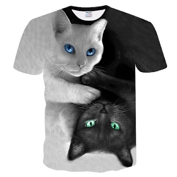 

fashion 2018 new cool t-shirt men/women 3d tshirt print two cat short sleeve summer tees t shirt male m-5xl, White;black