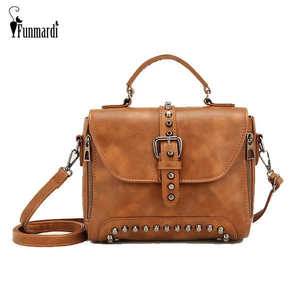 

funmardi womens bag vintage rivet crossbody bag for women shoulder bag handbag solid pu leather ladies tote bag wlhb1809