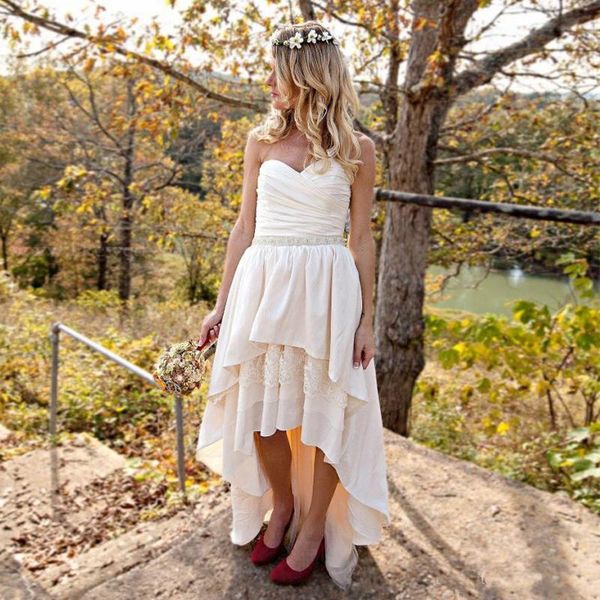 

2019 New Sweetheart High Low Wedding Dresses Off Shoulder Pleats Crystal Sash Lace Short Bridal Dresses Vestido De Novia
