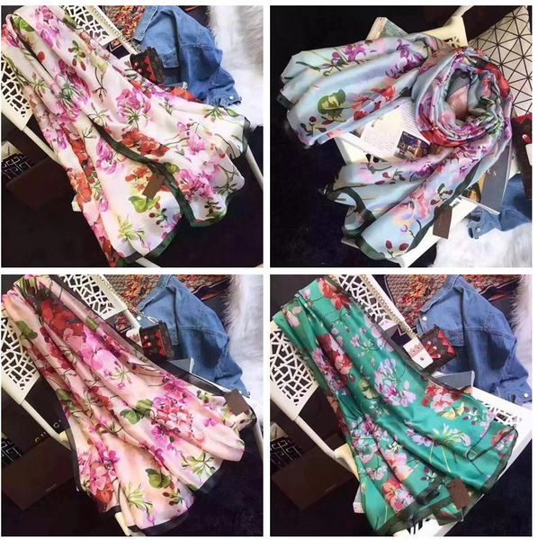 

Luxury brand ilk carf for women 2018 pring de igner floral flower long carve carf wrap with tag 180x90cm hawl 227