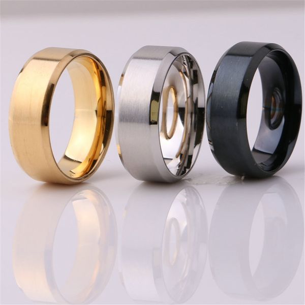 

fashion jewelry 8mm stainless steel ring band titanium silver black gold men size 6 to 13 wedding engagement rings kka1949