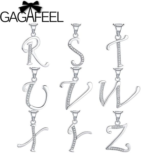 

gagafeel romantic genuine 925 sterling silver alphabet pendants for women lady kids sparking letter t-z pendant necklaces gift, Black