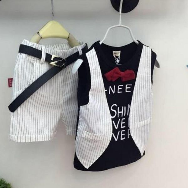 

new children clothing set striped vest t shirts + shorts kids clothes boys crianca menino kids clothes, White