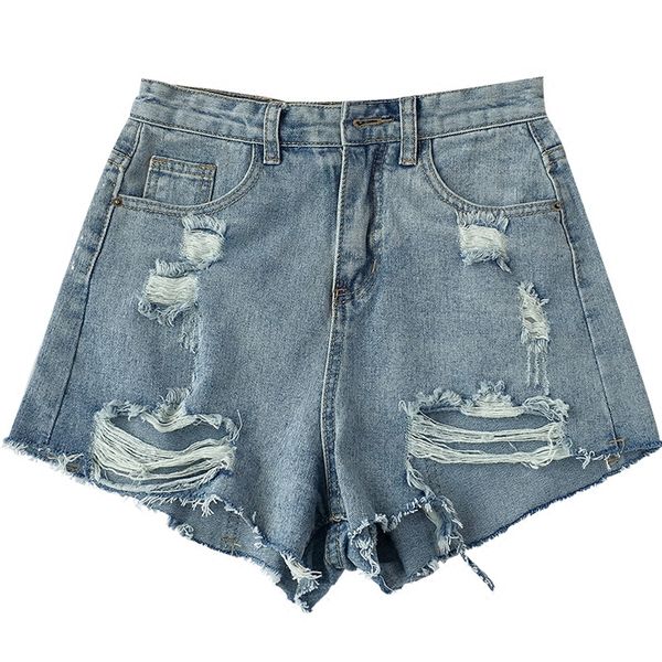 

2018 new summer jeans shorts hole ripped women casual trouser high waist denim shorts for women, Blue