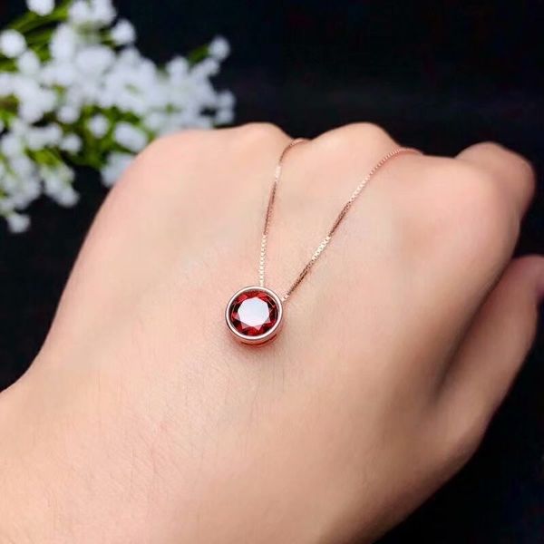 

shilovem 925 silver natural garnet pendants send necklace classic fine jewelry women gift gemstone new gift 7*7mm bz070706ags
