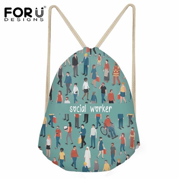 

forudesigns social worker pattern casual small drawstring bag for girls daily string backpack lady polyester beach travel bags