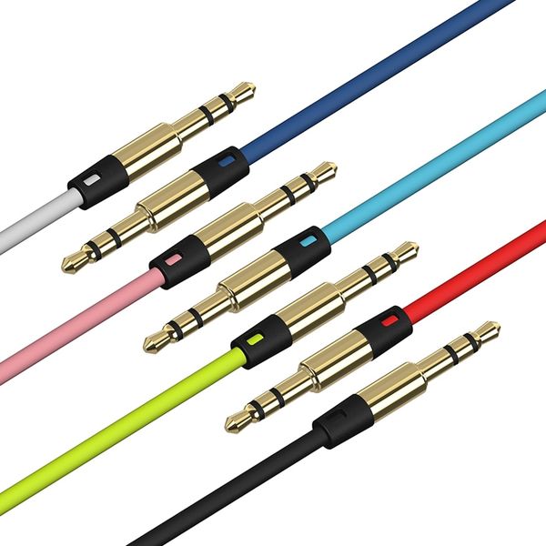 

500pcs/lot 1m aux cable male to male metal audio cable color car audio 3 mm jack plug earphone headset mp3