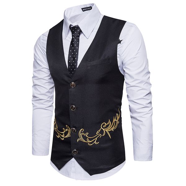 

gold print men suit vest gilet homme costume 2017 fashion slim fit men waistcoat colete casual business wedding mens dress vests, Black;white