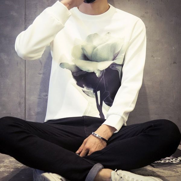 

trend student autumn coat shirt men's long-sleeved youth short-sleeved t-shirt thin section spring and summer wear, White;black