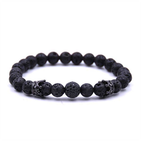 

2018 glamour man on female bracelet black lava natural stone bracelet zircon micro paving man 8mm disco ball charm
