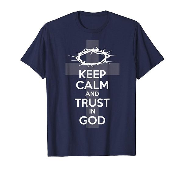 

keep calm and trust in god cross crown of thorns 100% cotton letter printed t-shirts, White;black